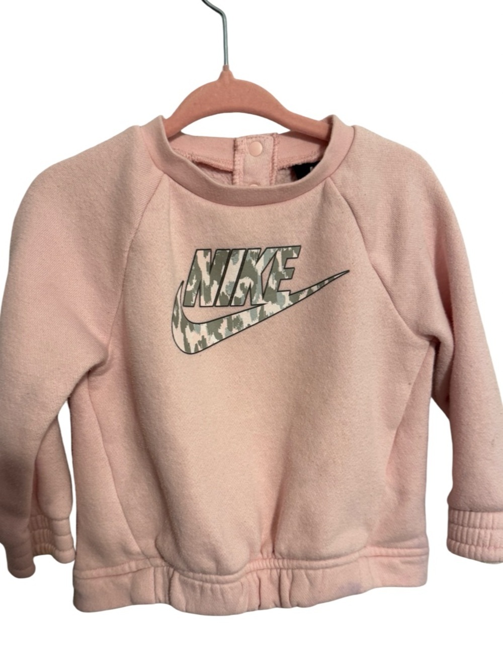 Nike Girls Light Pink Crewneck Sweatshirt Gray & Pink Swoosh Size 18M FLAWED